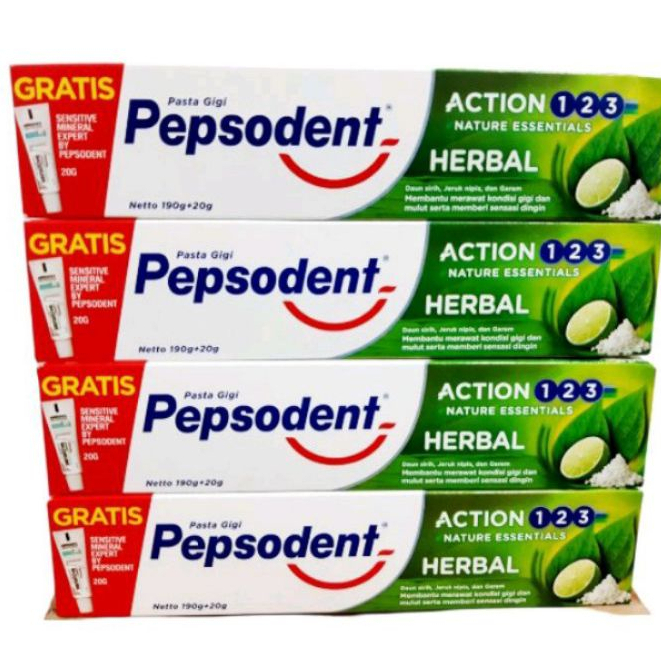 Pepsodent Action 123 Herbal 190g + free 20g Sensitive Mineral Expert | Pepsodent 225g