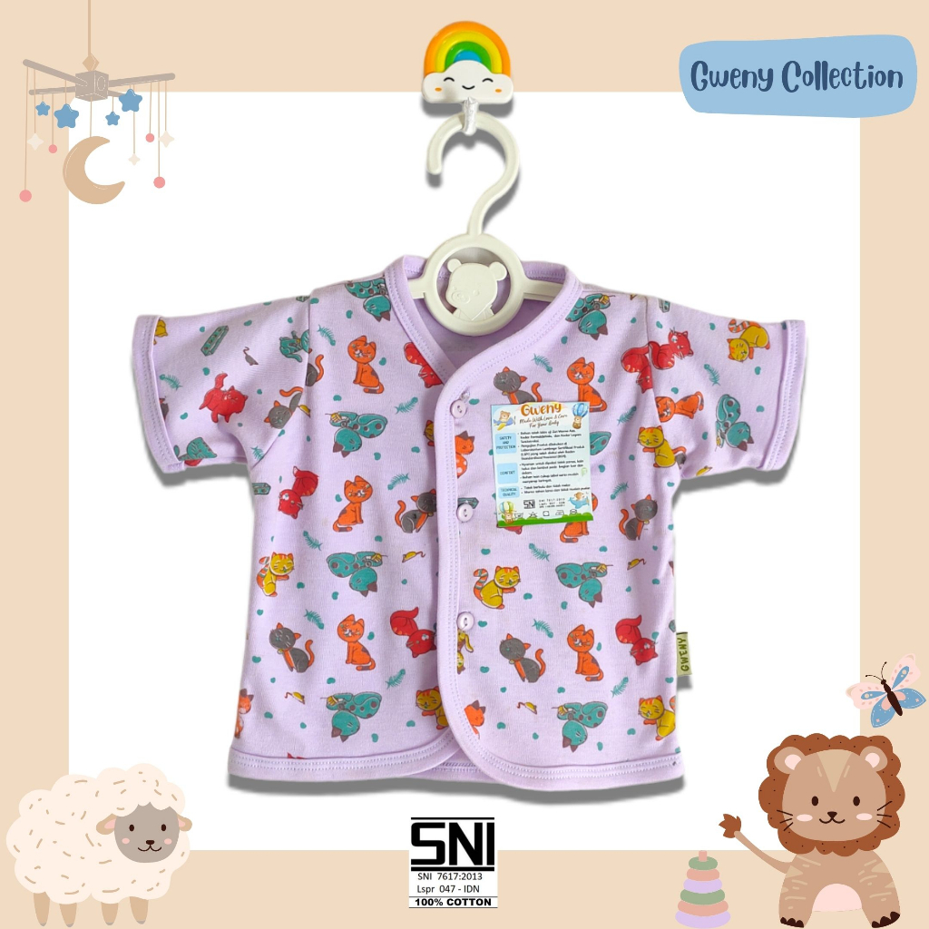 Atasan Lengan Pendek Bayi , Atasan Tanpa Lengan Bayi  Motif  Cute Cat , Gajah Baby Glow