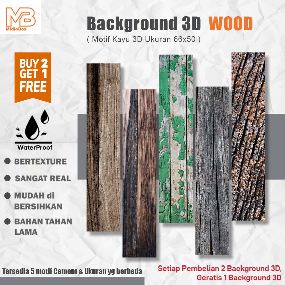 Background Foto Studio 3D Waterproof Midio Motif Kayu 3D Ukuran 66x50