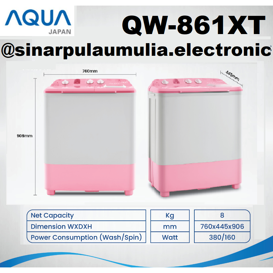 Aqua Mesin Cuci 2 Tabung Manual 8 KG - QW-861XT / QW 861XT / QW 861 XT