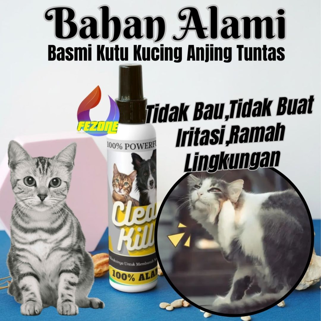 Obat Kutu Clean Killer Kucing Spray Ampuh Mengatasi Kutu Dan Telur Kutu Semprot Aman Jika Terjilat Kucing Kitten FEZONE