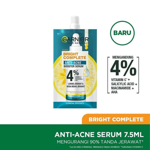 CLEARANCE SALE - GARNIER Bright Complete Anti-Acne Booster Serum wajah 5.5ml BPOM