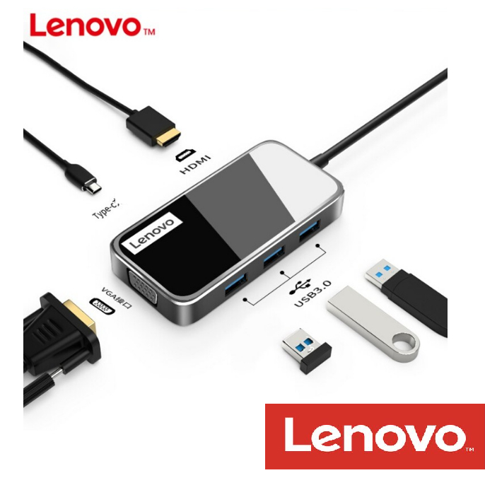 Hub Docking Station Lenovo Type C To 6 Port USB HDMI VGA Original