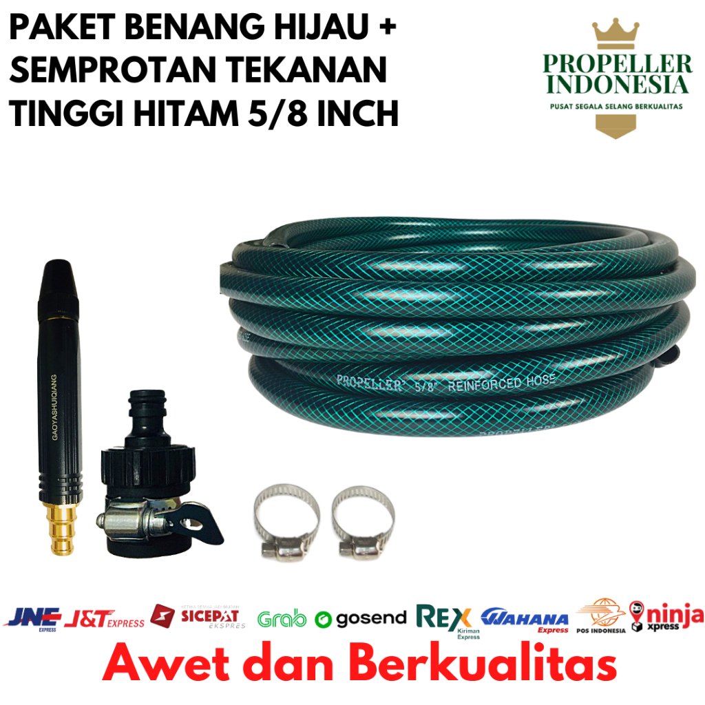 Paket Selang Air 5/8 Inch Benang Hijau Anti Lumut Paket Semprotan Air Hitam Cuci Mobil Motor Slang Air Benang