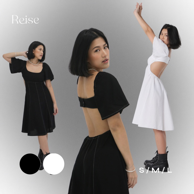 REISE YORK DRESS // Linen black women dress baju terusan hitam wanita mid length gaun tangan lonceng