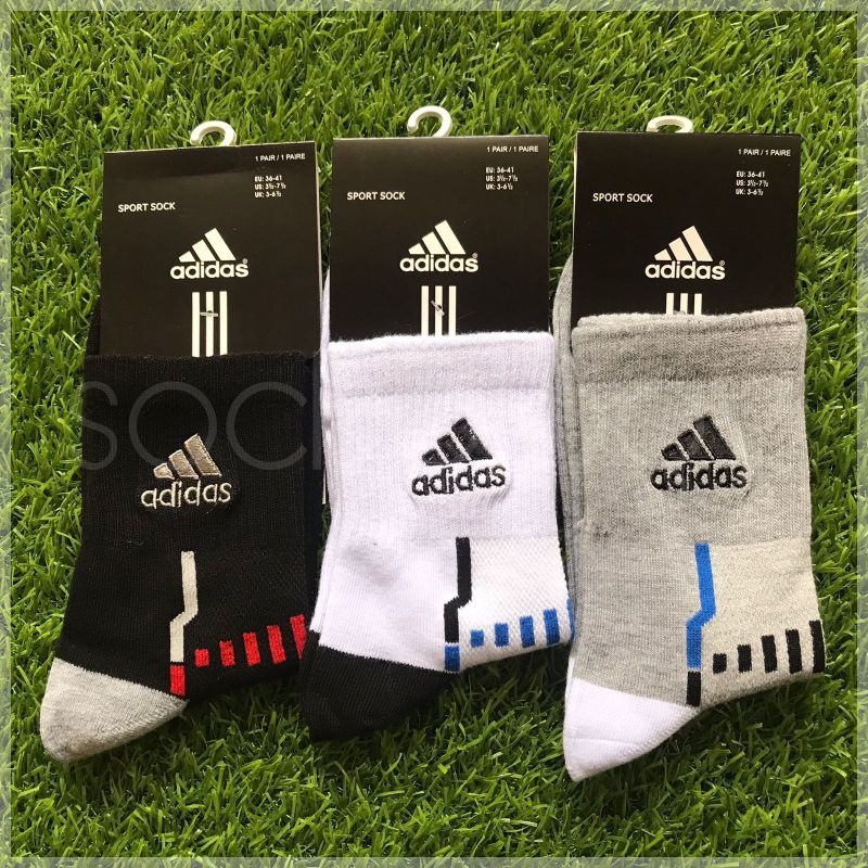 (Min. 3pcs @27.500) Kaos kaki sport adidas bordir tebal kualitas premium 3/4 atas mata kaki