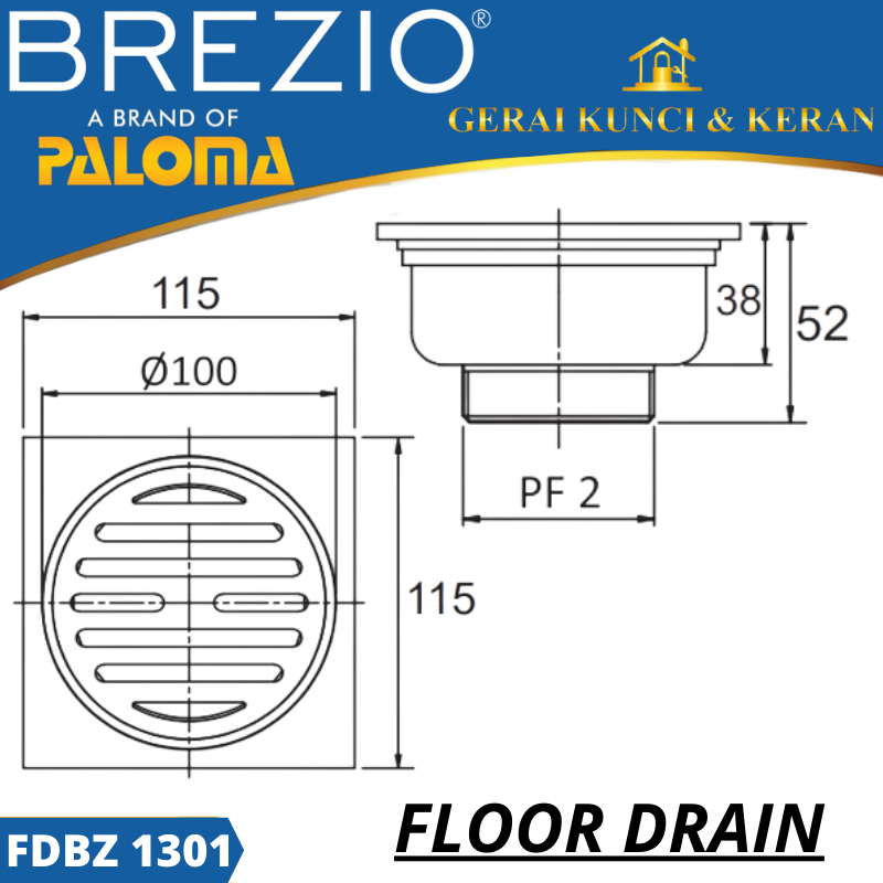 Floor Drain BREZIO FDBZ 1301 Lubang Saringan Lantai WC Mandi CHROME