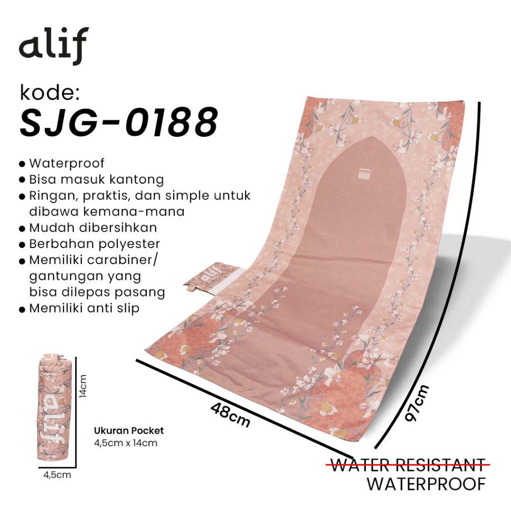 ALIF SAJADAH GENGGAM TRAVEL / SAKU / PORTABLE / WATERPROOF ( ALIF MODERN WEAR SJG-0188 )