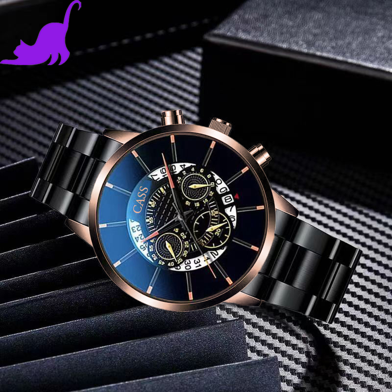 Jam Tangan Parlent Pria Original  Jam tangan kalender pita baja bisnis tiga mata dan enam jarum  Cuc