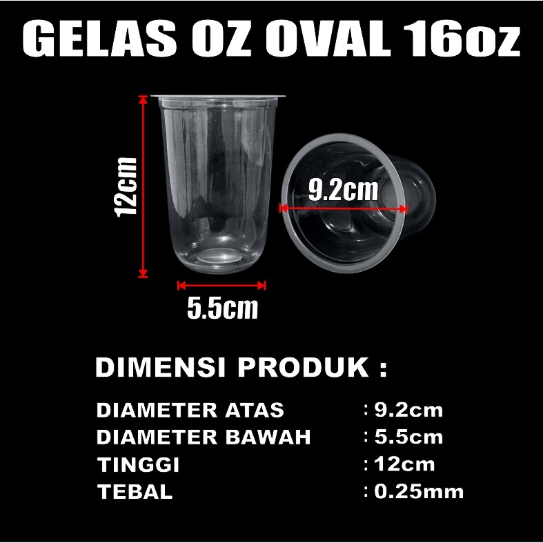 Gelas oz Oval 16oz Bening Cup Plastik Bulat Round Dus Semua Jasa Kirim SBY