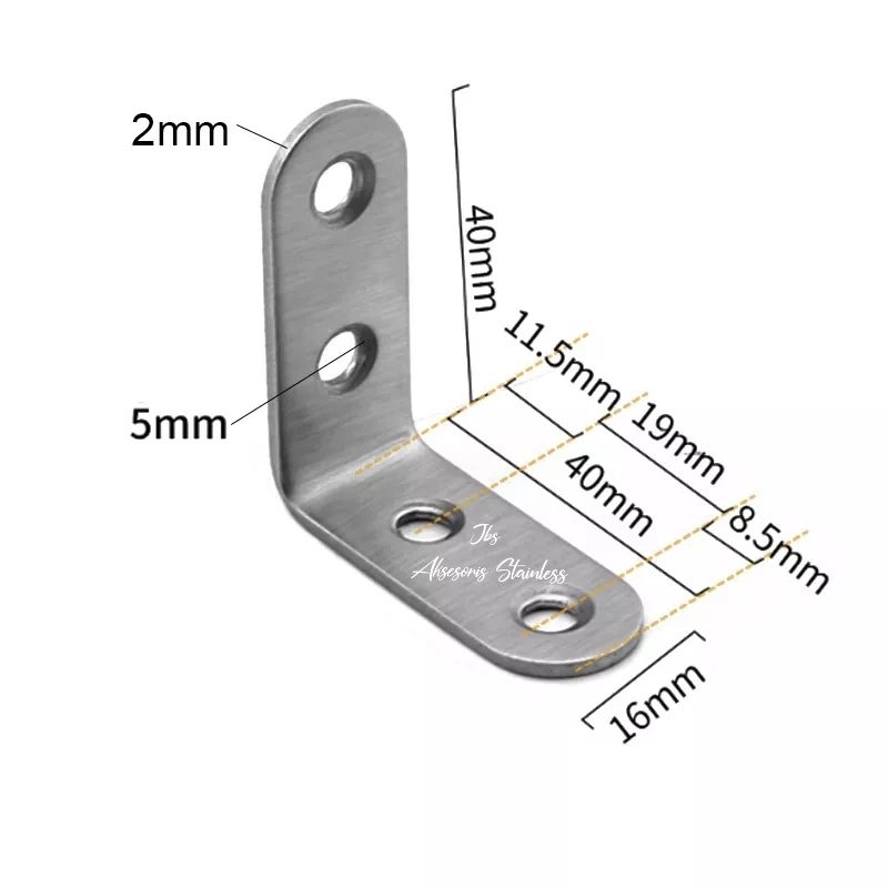 BRACKET SIKU AMBALAN STAINLESS 40X40MM(4CM) T: 2MM - PENYANGGA RAK