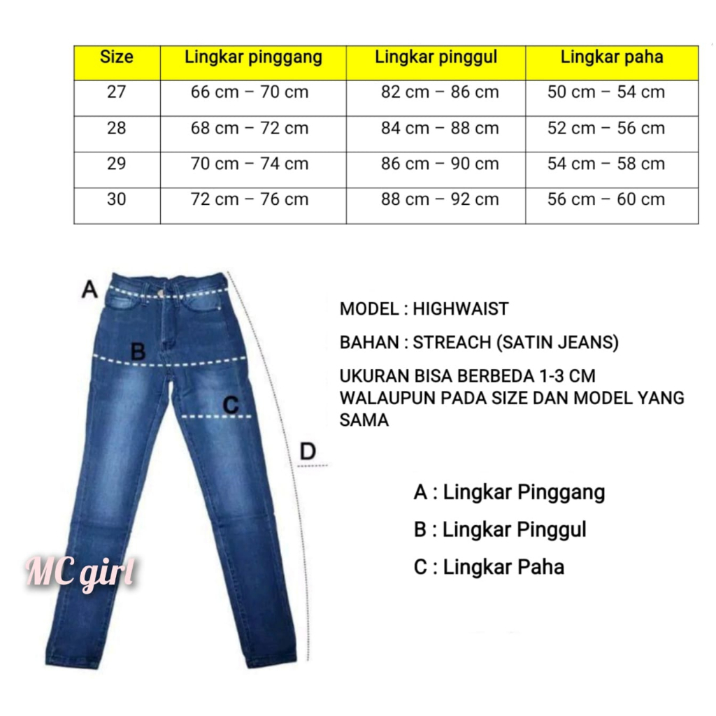 MC girl - High Waist Jeans List Samping Snow Blue Wanita / Celana Jeans Panjang Pinggang Tinggi Rawis Cewek / Highwaist Lepis Snow Biru Rumbai / Celana Denim Pensil Skinny