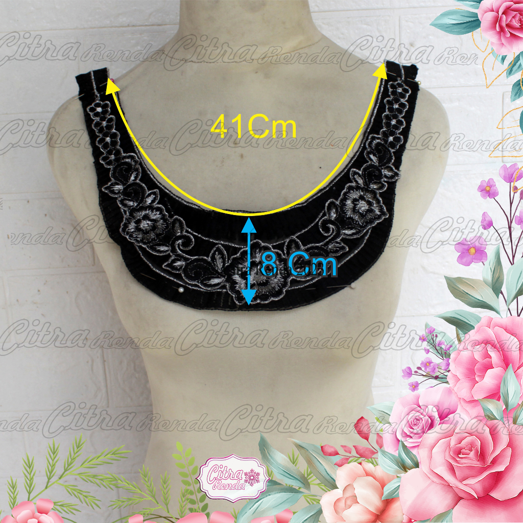 (Per Pcs) AP508 Kerah Bordir Cantik / Aplikasi Leher / Patch Leher Hitam
