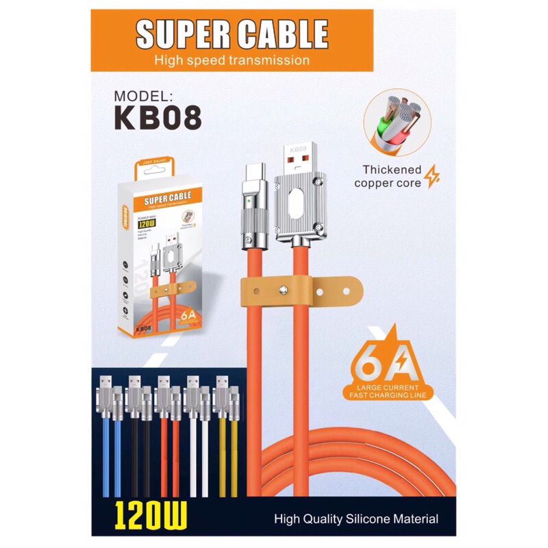 Kabel Data 120W Fast Charging 6A Bahan Silikon Super Kuat Colokan Type C dan Micro