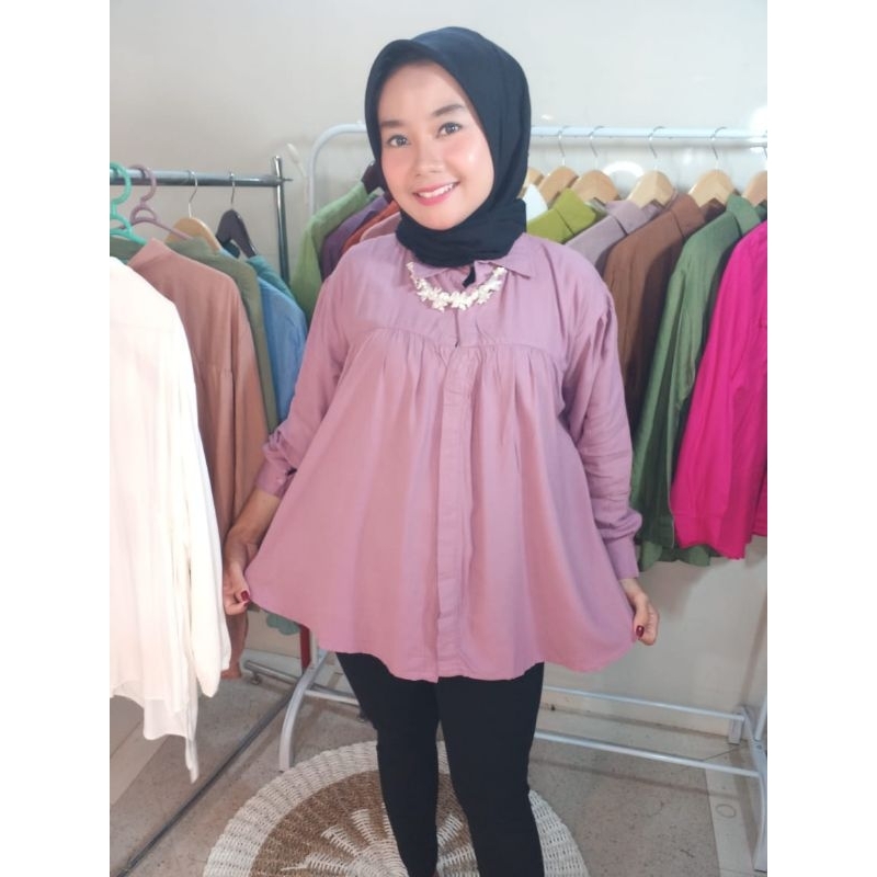 KEMEJA WANITA BLOUSE POLOS BAHAN TWIL RAYON PREMIUM BAHAN ADEM