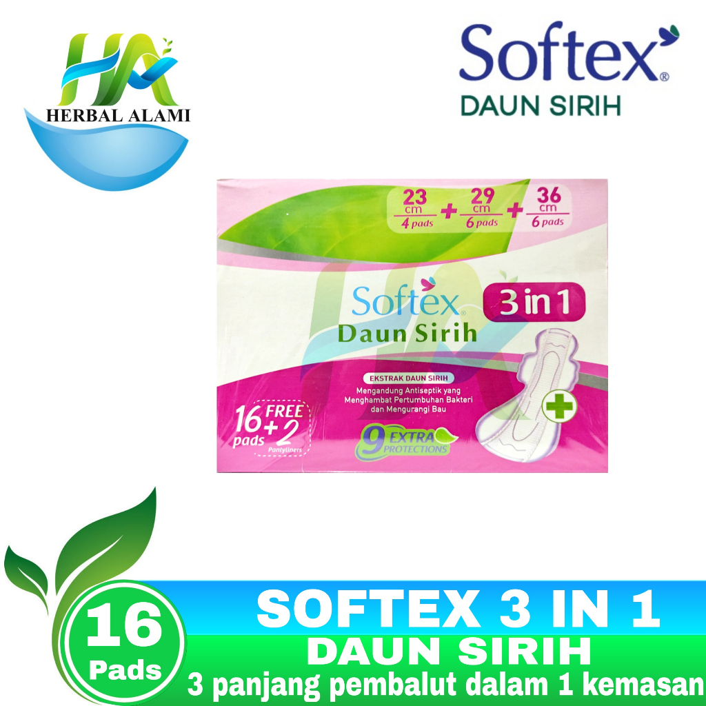 Softex Daun Sirih 3 In 1 Isi16 Pads + 2 Pantyliner