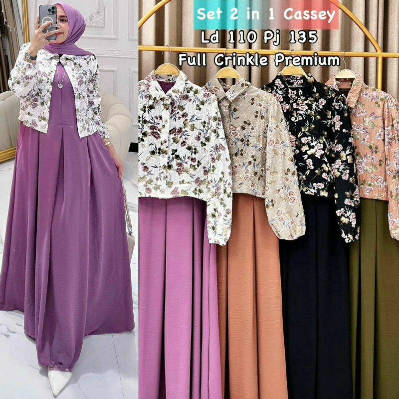 Cassey Set, SETELAN GAMIS + BLAZER LEBARAN CANTIK MODIS FIT XL LD 106 BAHAN CRINCLE AIRFLOW PREMIUM TERMURAH OOTD TERLARIS KEKINIAN