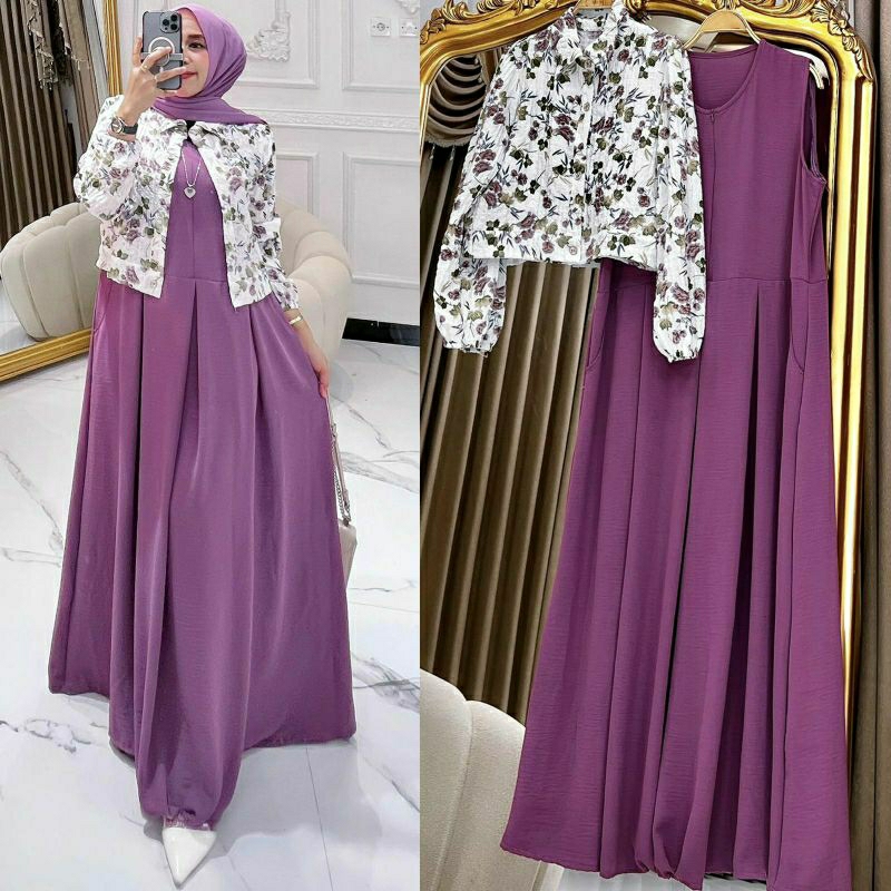 Cassey Set, SETELAN GAMIS + BLAZER LEBARAN CANTIK MODIS FIT XL LD 106 BAHAN CRINCLE AIRFLOW PREMIUM TERMURAH OOTD TERLARIS KEKINIAN