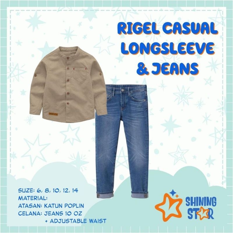 Ready ‼️ Set Kemeja Anak Cowok Premium Rigel Casual Longsleeve &amp; Jeans