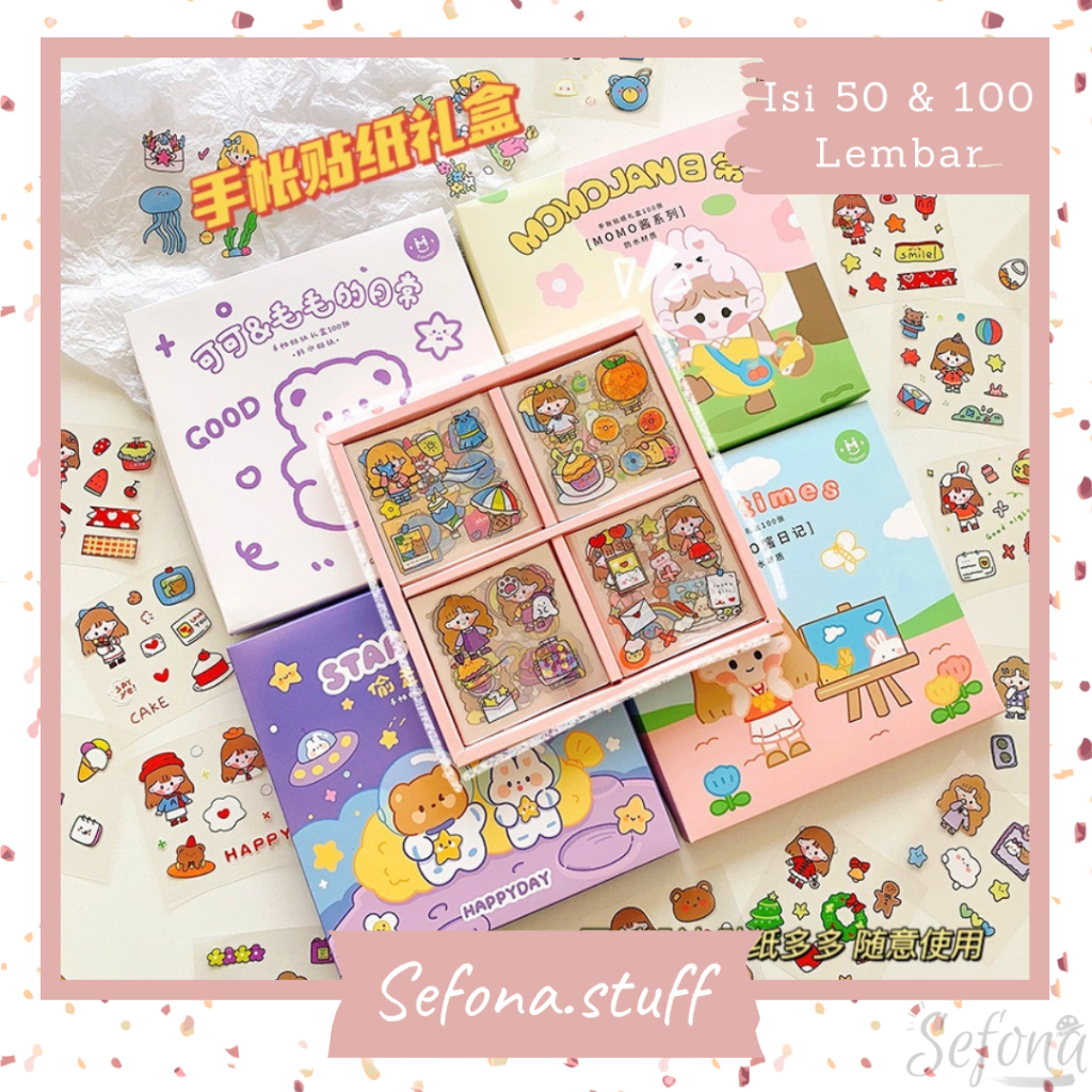 

[50 & 100 Lembar] Stiker Box Motif Kartun Momo, Bobo, Beruang Anti Air Sticker Hp Laptop DIY Scrapbook Jurnal Lucu Viral