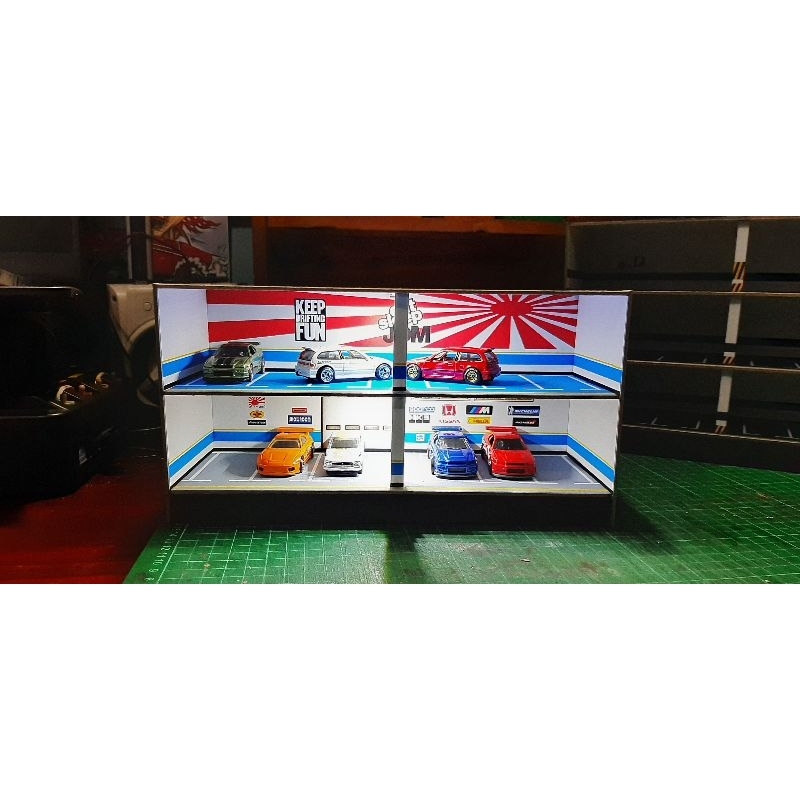 Diorama basement parkiran hot wheels bengkel diecast skala 64