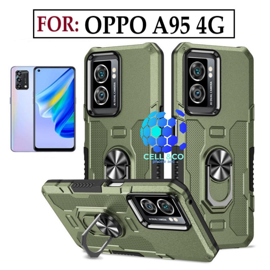 Case Armor OPPO A95 4G Iring Cincin Magnetic Kesing Hp Protect kamera Premium Hard Case Standing Robot Pelindung Kamera