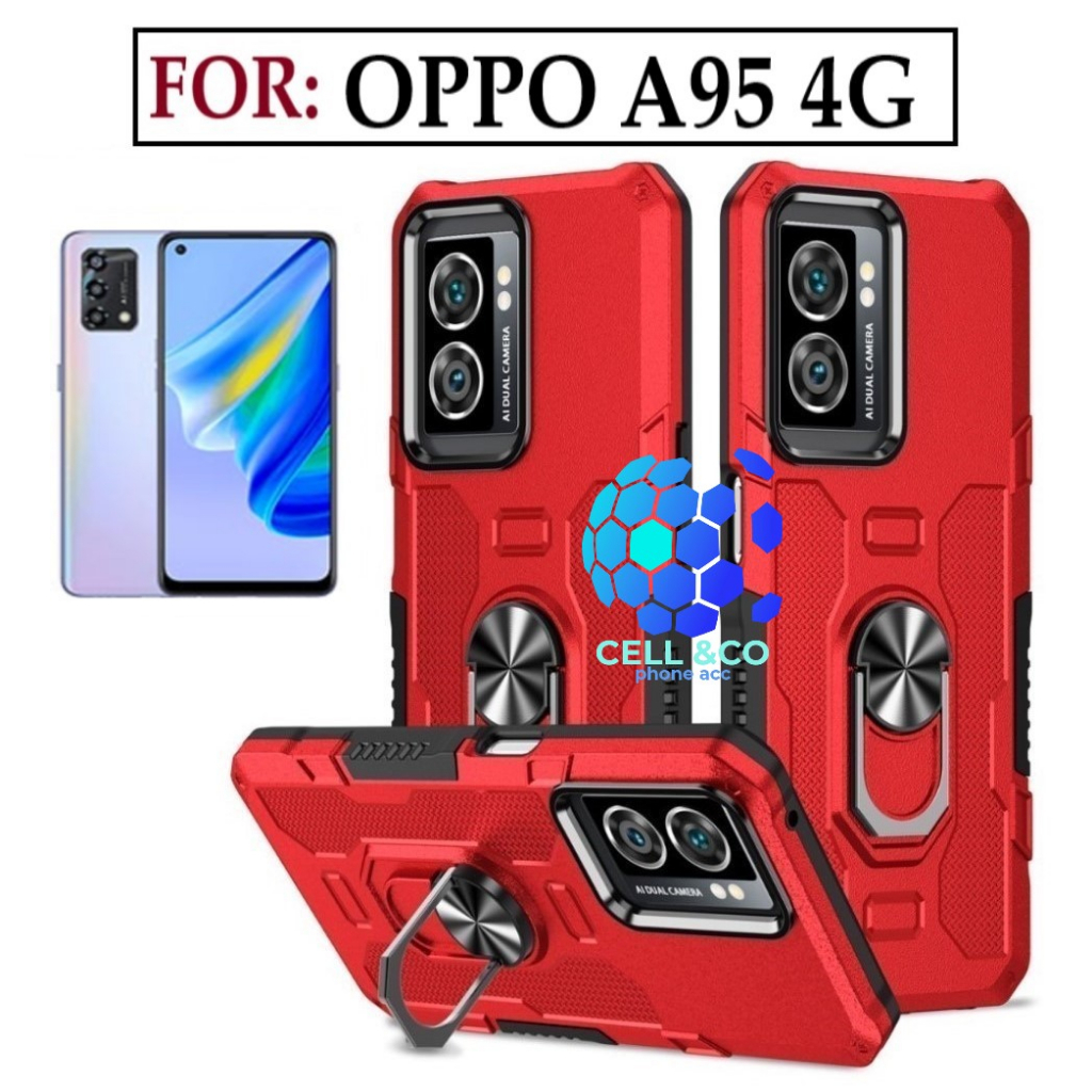 Case Armor OPPO A95 4G Iring Cincin Magnetic Kesing Hp Protect kamera Premium Hard Case Standing Robot Pelindung Kamera