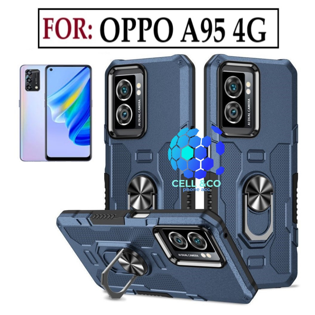 Case Armor OPPO A95 4G Iring Cincin Magnetic Kesing Hp Protect kamera Premium Hard Case Standing Robot Pelindung Kamera