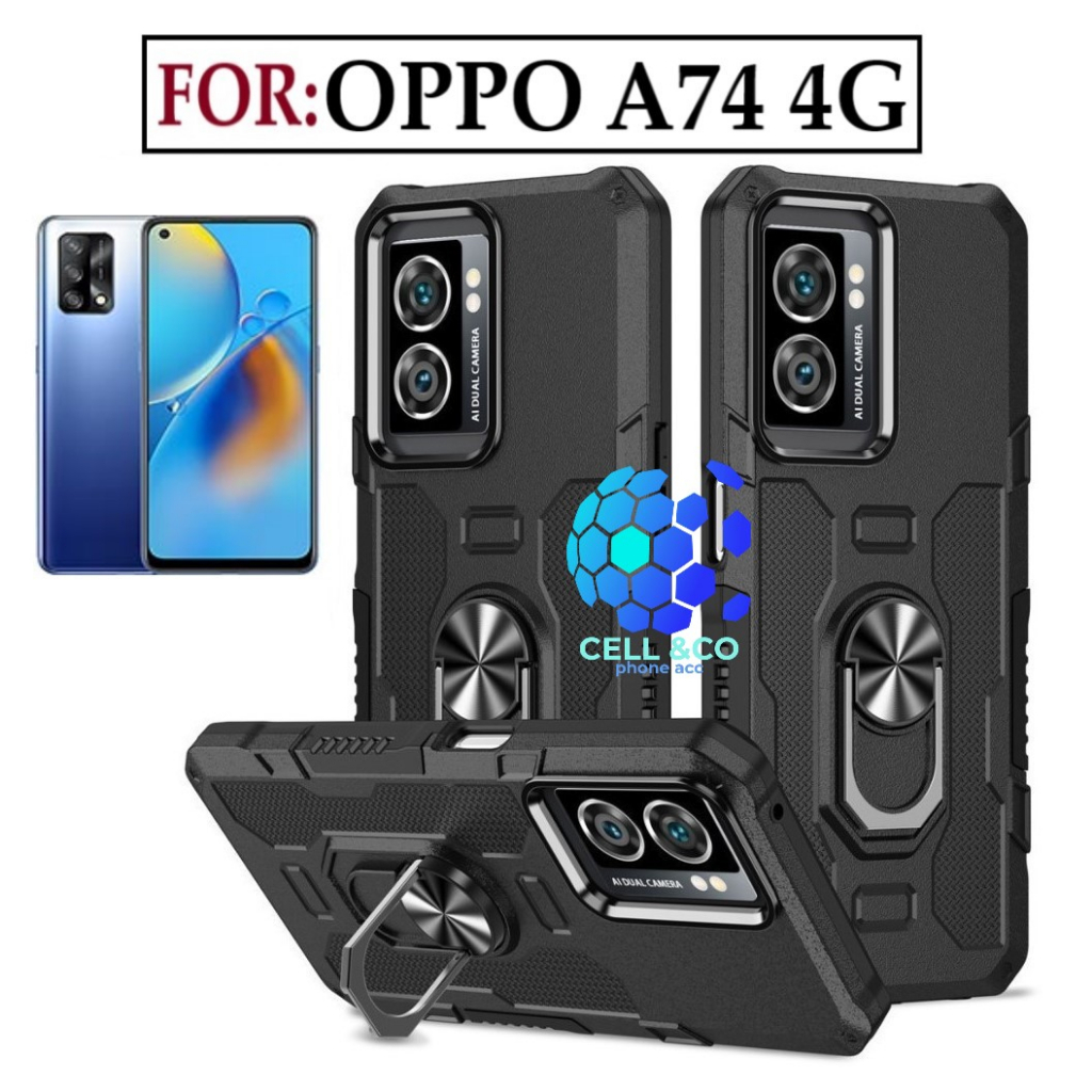 Case Armor OPPO A74 4G Iring Cincin Magnetic Kesing Hp Protect kamera Premium Hard Case Standing Robot Pelindung Kamera