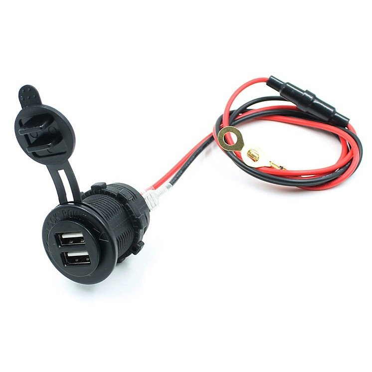 Dual USB Port Charging 12-24V for Motorcycle - Black