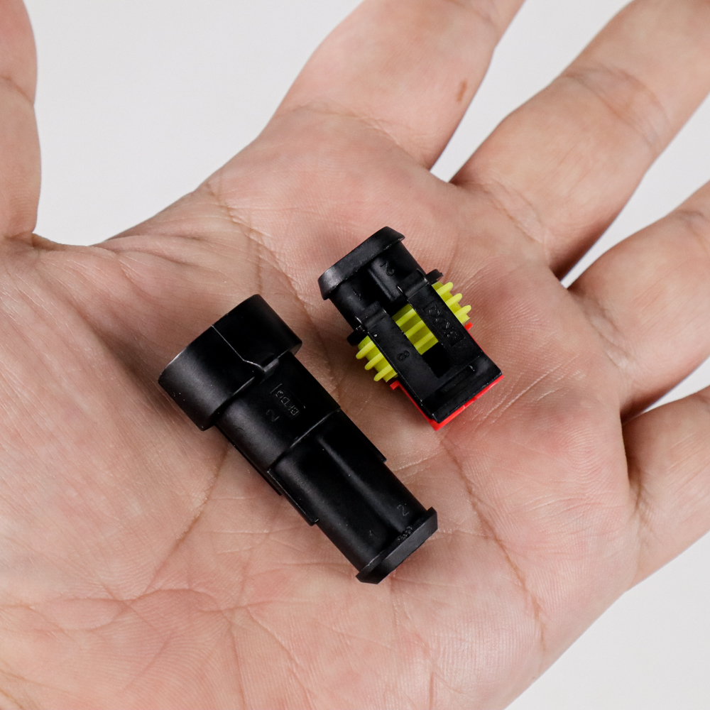 2 Pin Way AMP Super Seal Waterproof Wire Connector Plug - H182 - Black