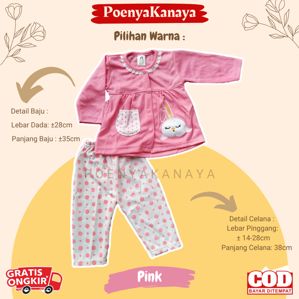 Setelan Baju Bayi Piyama Bayi Panjang Perempuan KELINCI BORDIR Yeiko 6-18 bln SPY17