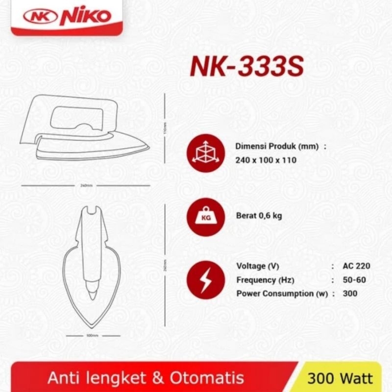 Niko Setrika Listrik / Dry Iron NK-333S