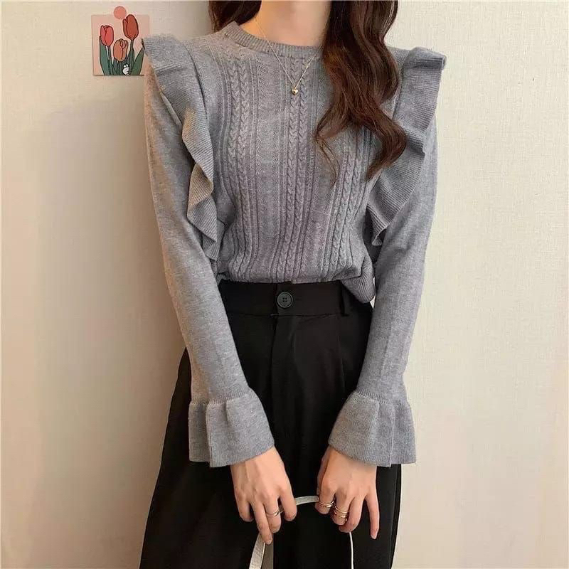 Cable Knit Top Import Premium ( Atasan Rajut Wanita Lengan Panjang )