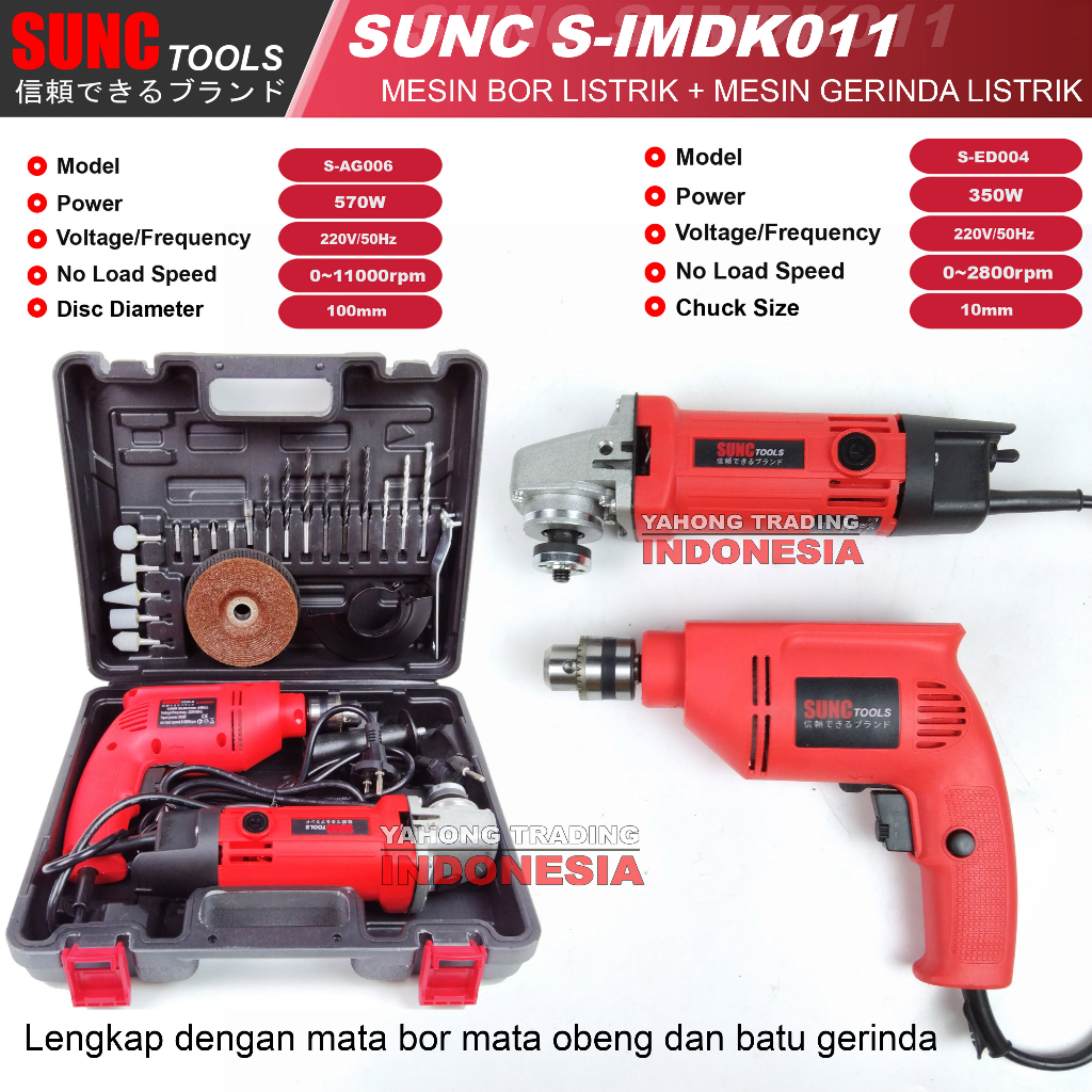 Mesin Gerinda Listrik + Mesin Bor Listrik 10mm SIMDK011 SUNC TOOLS