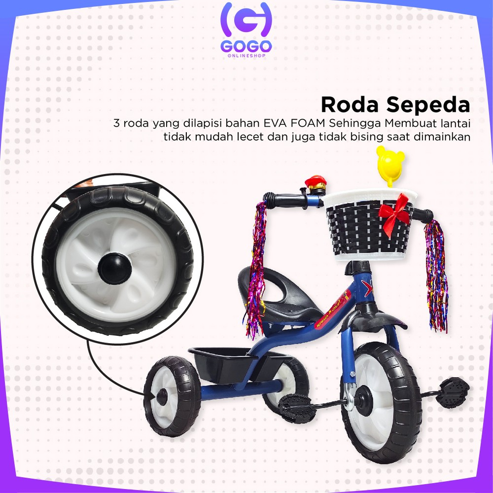 GOGO-M307 Mainan Sepeda Anak Roda 3 Tricycle Sepeda Keseimbangan Anak Dengan Keranjang / Balance Bike Speda Dorong Ride On Push Bike Import