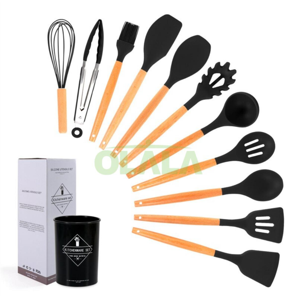 ALAT MASAK SET PERALATAN MASAK 12IN1 SET SILICONE KITCHEN SET UTENSIL SPATULA COOKING BPA-FREE OLL-4233-88