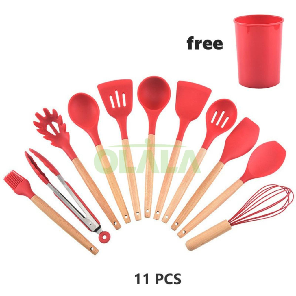 ALAT MASAK SET PERALATAN MASAK 12IN1 SET SILICONE KITCHEN SET UTENSIL SPATULA COOKING BPA-FREE OLL-4233-88