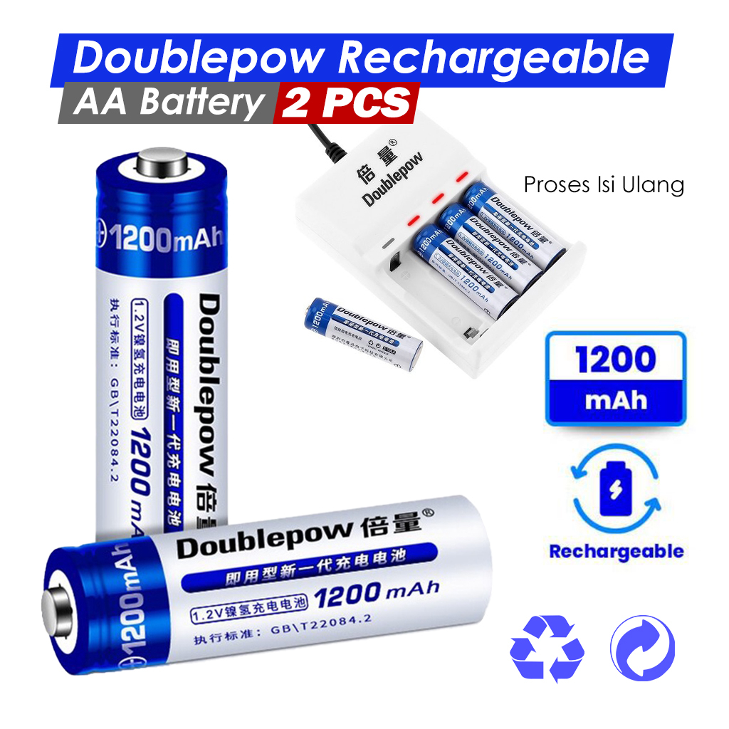 Doublepow Baterai Alkaline Aa Rechargeable 1200mah 2 Pcs - Baterai Charge Cas Doublepow Baterai Aa - Baterai Aa Isi Ulang Cas