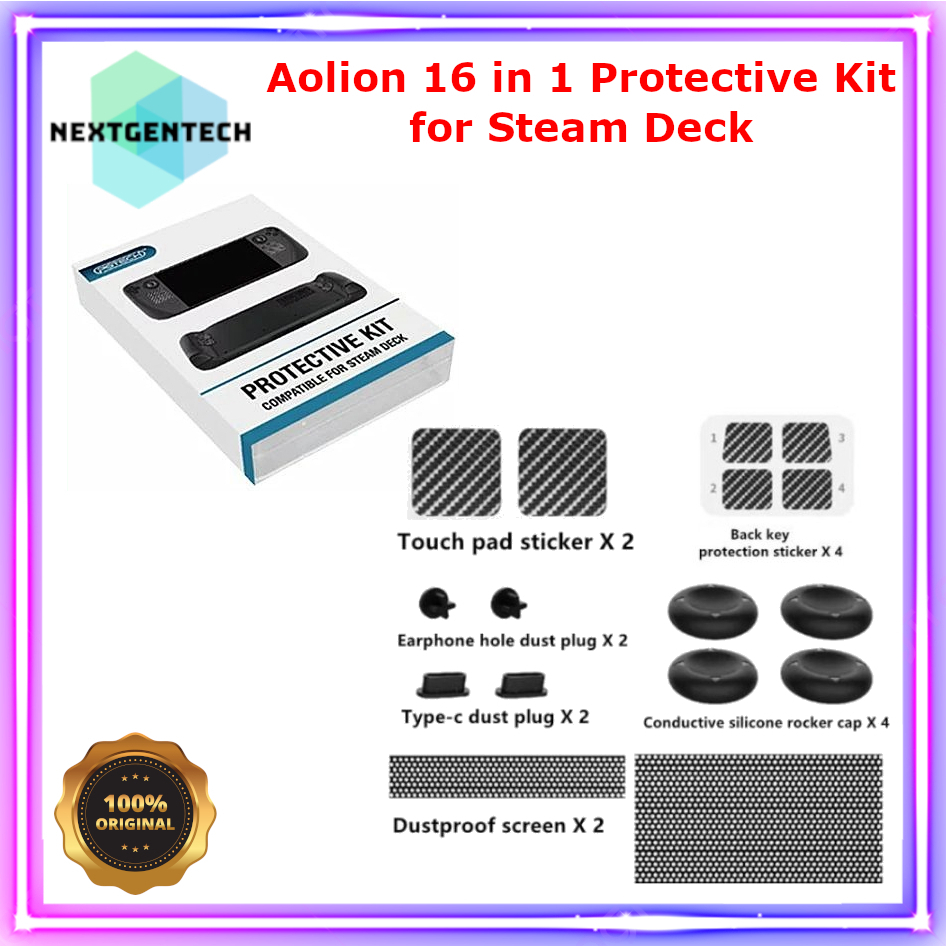 Aolion 16 in 1 Steam Deck Protective Kit Stickers Dust Plug Analog Cap