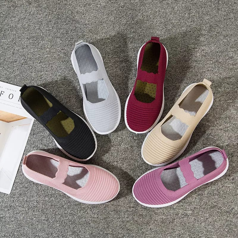 GROSIRTAS LV0143 &quot;FREE BOX&quot; Sepatu Slip On Kanvas Wanita Sepatu Fashion Rajut Wanita Import