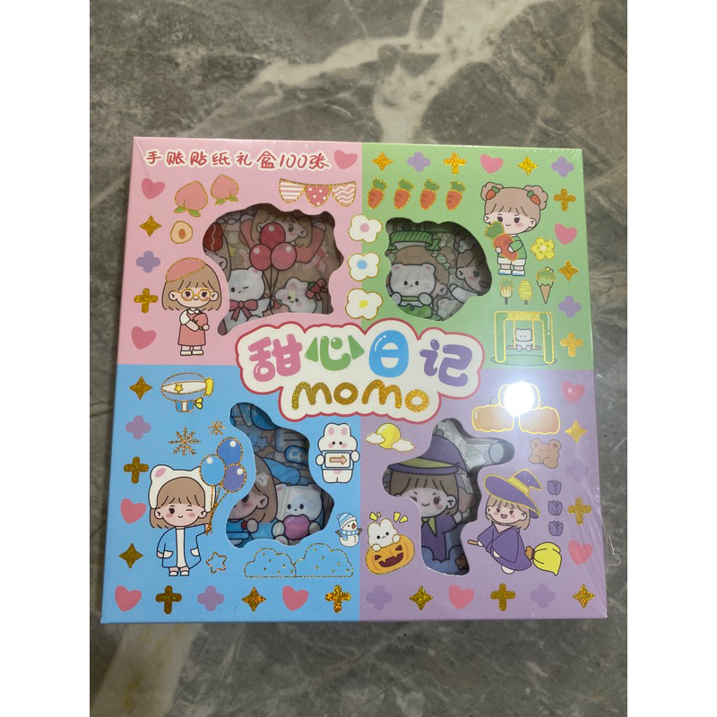 

stiker waterproof sticker momo 1 Box Isi 100 Lembar Aesthetic Waterproof