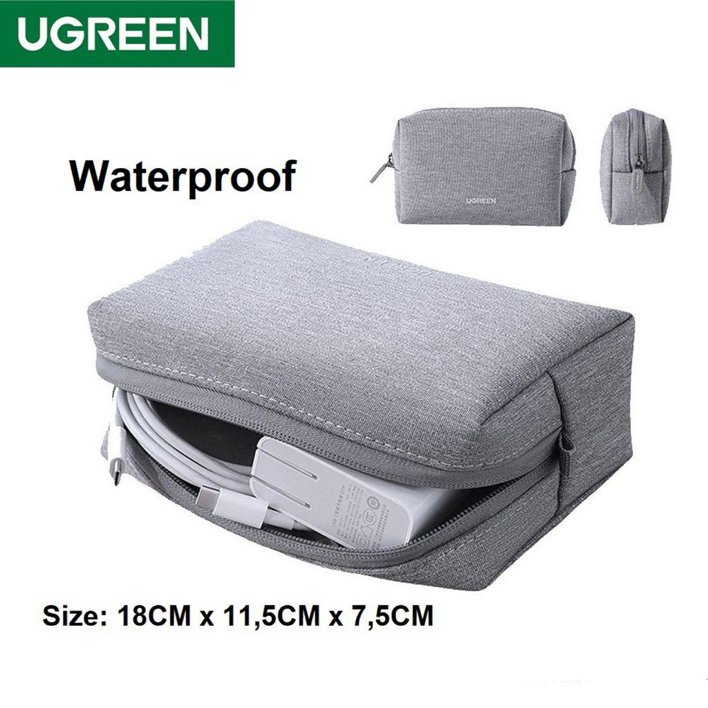 UGREEN ORIGINAL Handbag Storage Pouch Bag Case Organizer Black Eva Tempat Headset Earphone Kabel Charger Flashdisk Waterproof Leather Tas Clutch ORI