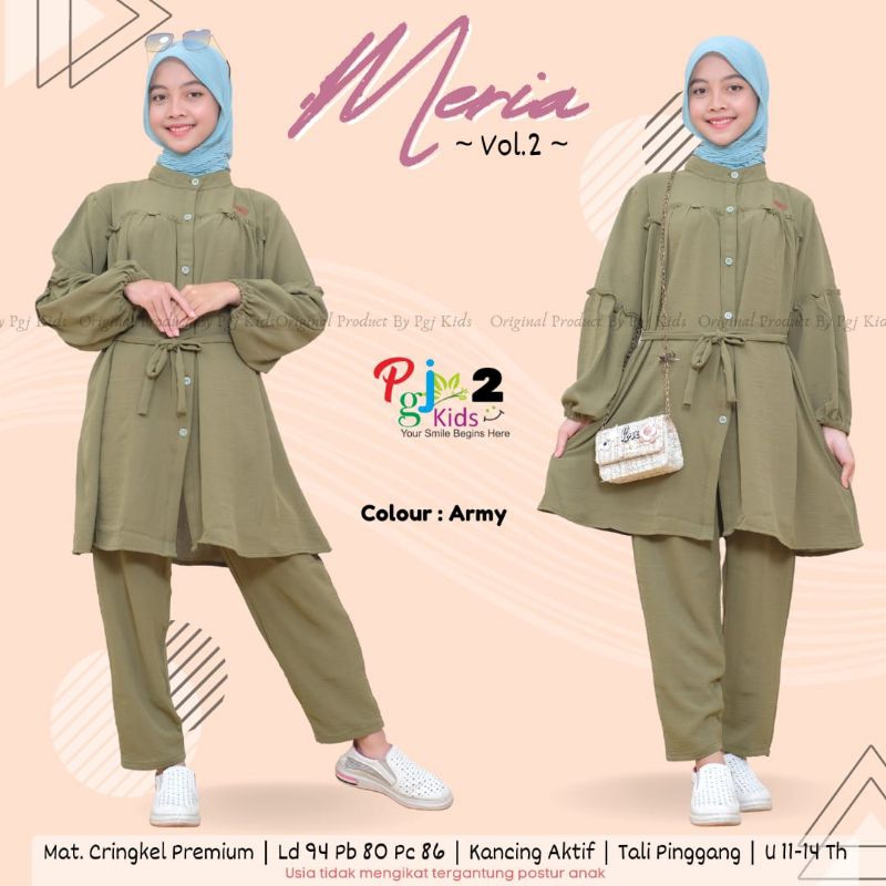 Meria Set Kids Terbaru Setelan Tunik Crinkle Anak Perempuan Usia 11 - 14 Tahun Setelan Blouse Rayon 