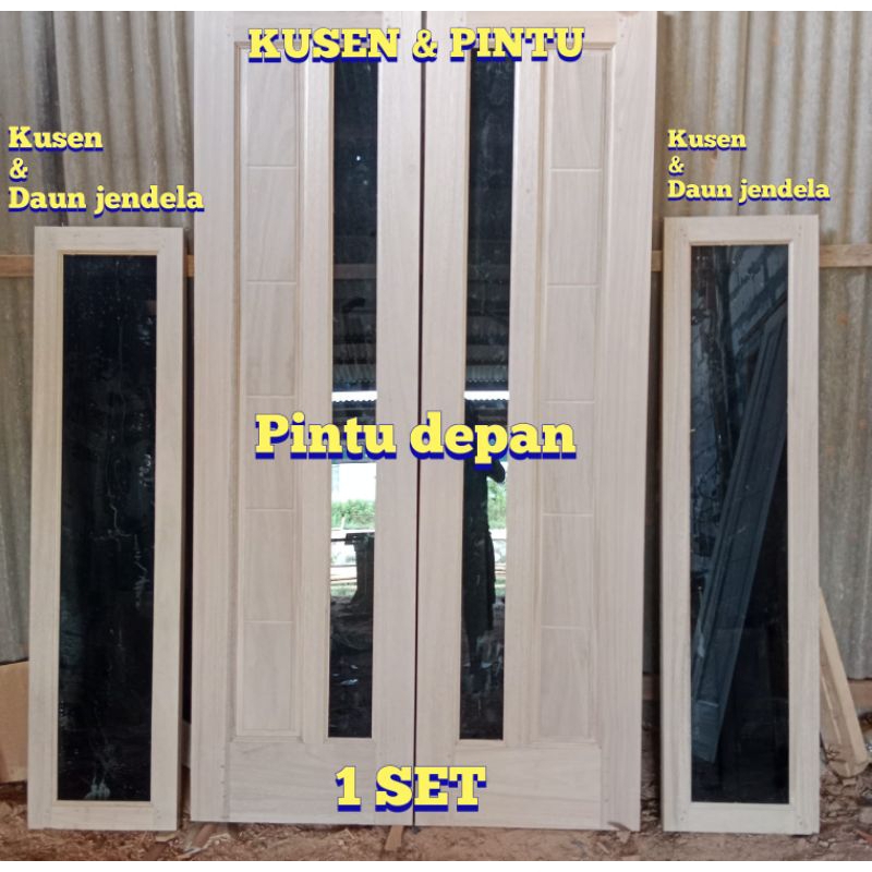 Kusen & pintu kupu kupu 1set & kusen jendela 2set kayu meranti marsawa oven