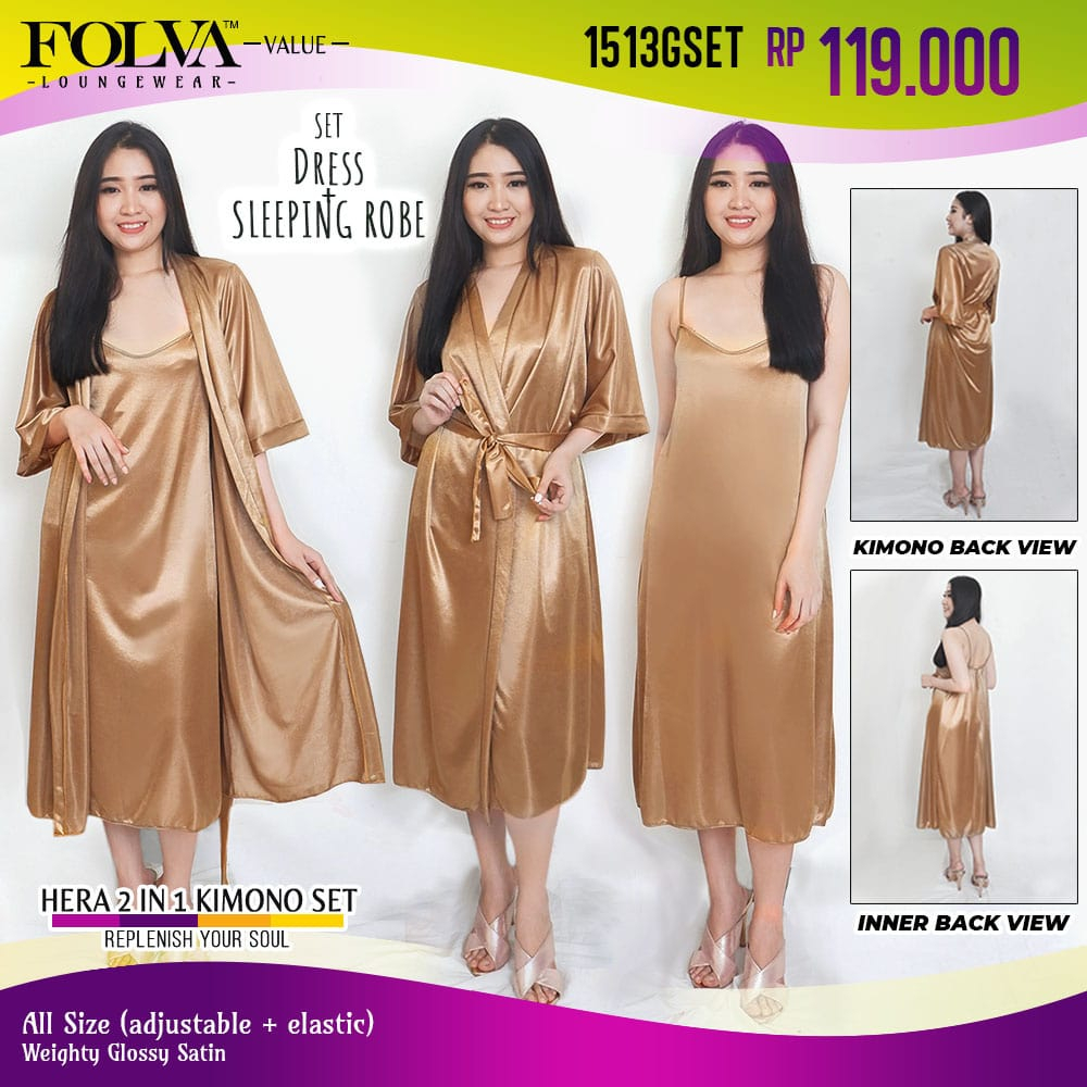 FOLVA bridesmaid kimono set inner tanktop satin 1513GSET gold all size