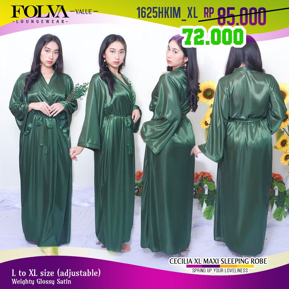 FOLVA Kimono panjang baju tidur wanita satin XL big size jumbo