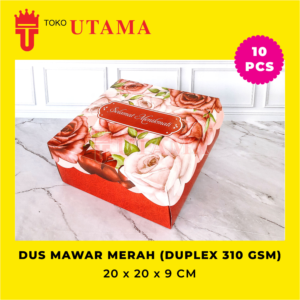 Dus Nasi 20x20x9 Beauty Floral Merah Box Kotak Makan Tebal Duplex 310GSM
