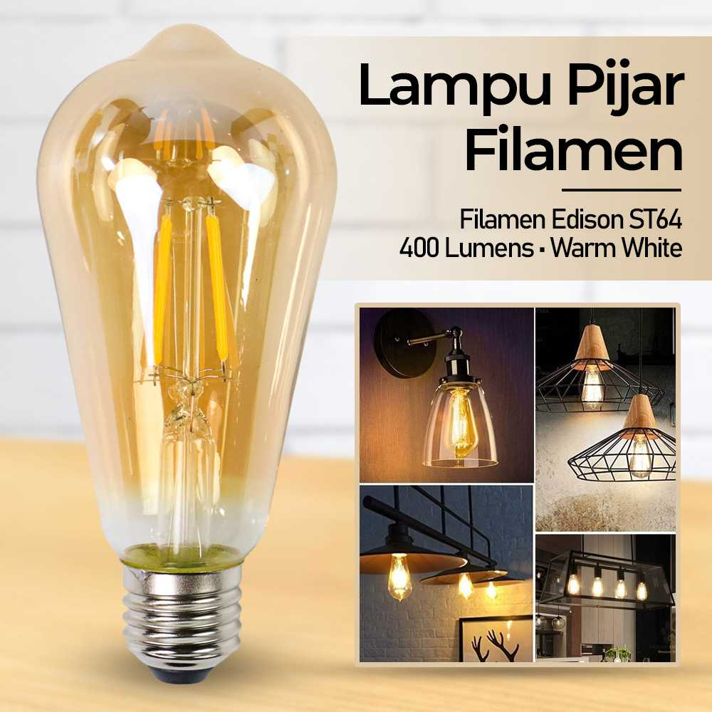 Lampu Bohlam Pijar Filamen Edison E27 Dimmable 220V 4W Intensitas Cahaya Dapat Diatur Lampu Hias Multifungsi