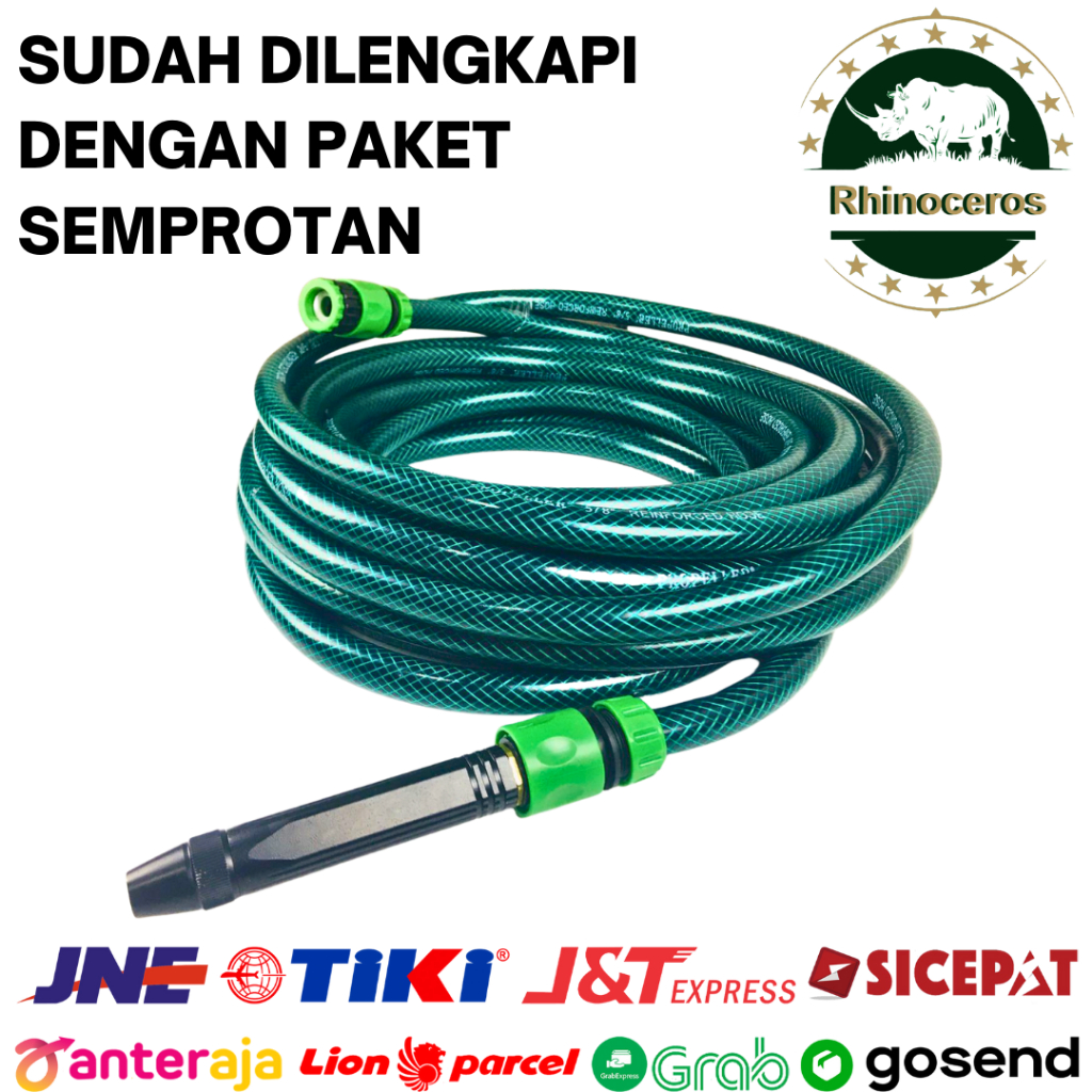 Selang Air Benang 1/2 Inch Hijau Paket Semprotan Air Lurus Hitam